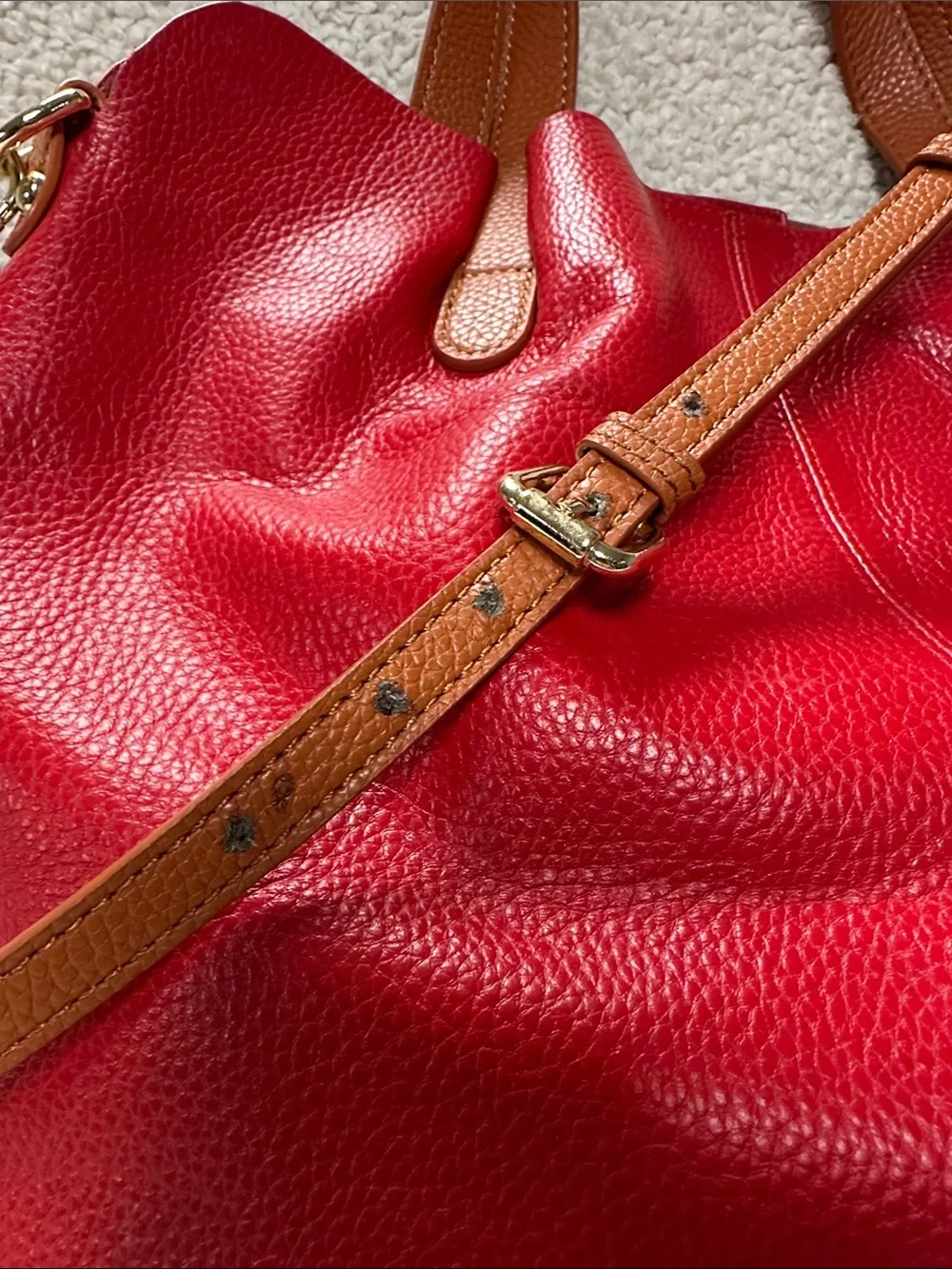 RED Genuine Leather  Commuter Handbag Tote Shoulder Crossbody, Removable Insert